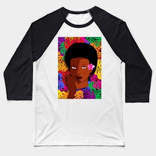 Beautiful Black Afro Woman With Colourful Plants Baseball T-Shirt